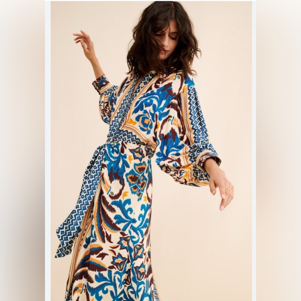 Farm Rio Toucans Scarf Sand Midi Dress Womens Island Summer Vacation Chic